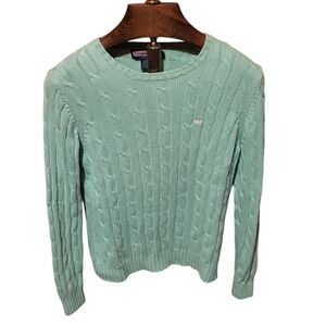 Vineyard Vines Womens Green Cable Knit Fisherman's Sweater Size XL Runs Small!